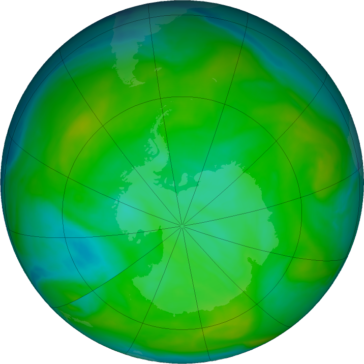 Antarctic ozone map for 18 December 2019